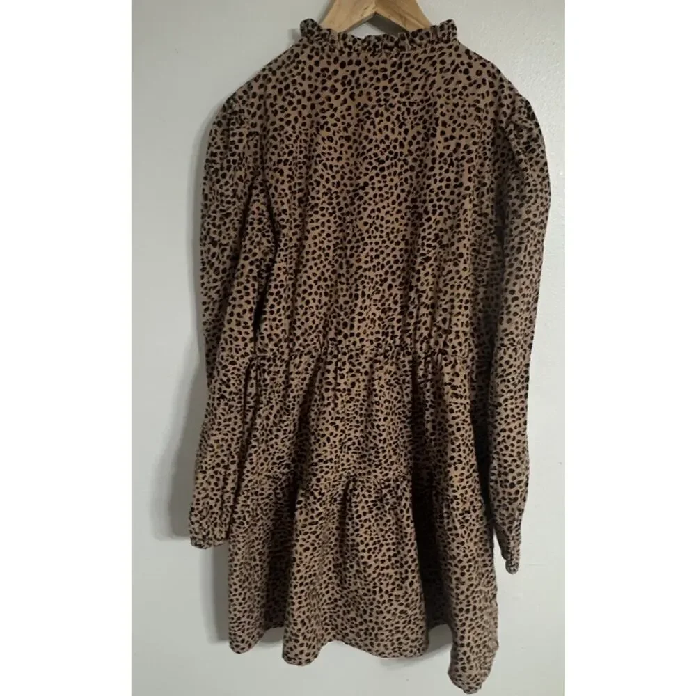 Crewcuts Dress Girls Corduroy Tiered Long Sleeve Leopard Print Size 14 NEW